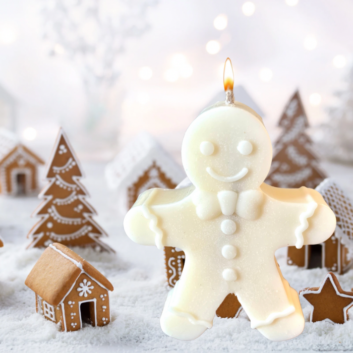 Gingerbread Man Decorative Candle - White (Unscented)